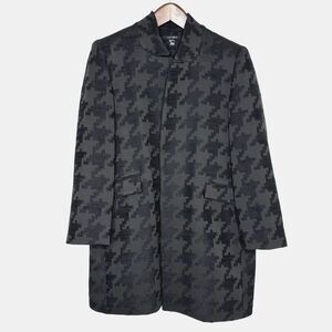 Louben Houndstooth Jacket Black‎ Wool Blend Open Front Old Money Career Sz 16